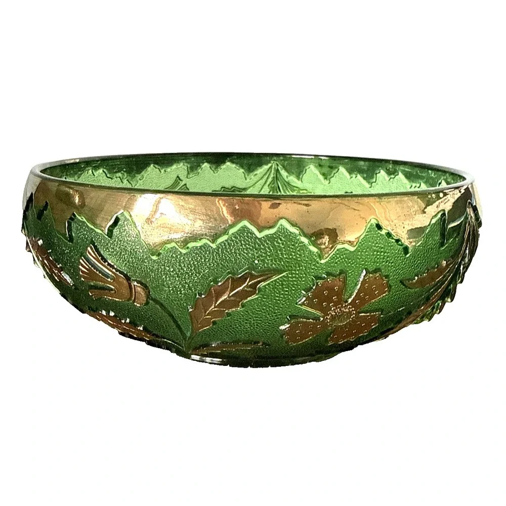 US Glass EAPG Delaware Serving Bowl Emerald Green Gold 8-1/8